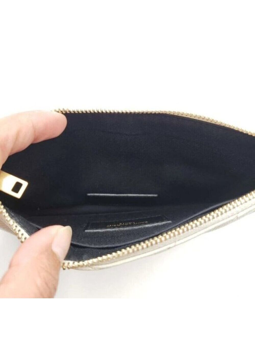Authentic Saint Laurent YSL Beige Quilted Leather Zip Pouch Clutch Wallet - Picture 9 of 11